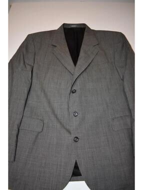 Haggar Men’s Blazer Jacket 46R Pure Wool Gray Check Sport Coat Dress Pants 40x32